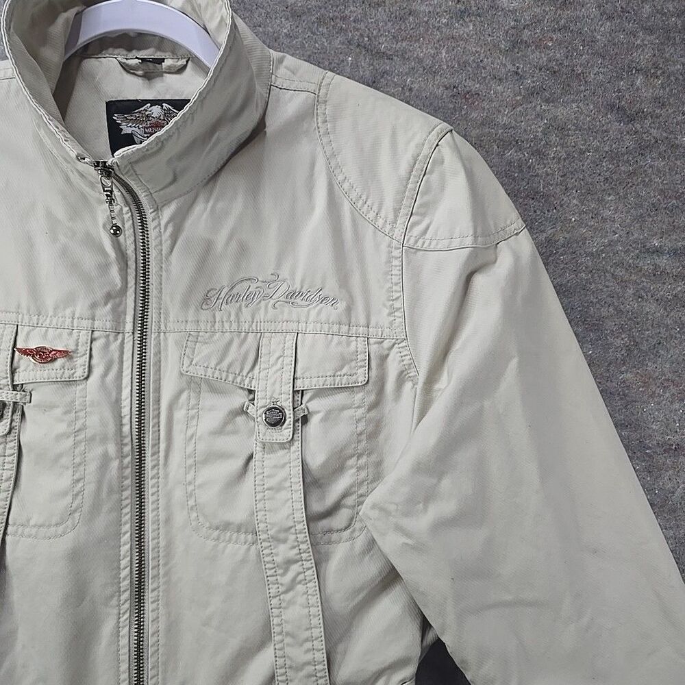 Harley-Davidson Lightweight Belted Khaki Jacket Tan Coat Womens Sz XL Y2K - Picture 2 of 16